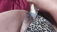 Ebony slut fucks herself with a roll-on Part 2