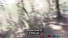 Girlfriends eat pussy and make a sextape in the woods