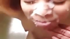 Pale ebony girlfriend given a nice creamy facial