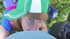 POV. Young cute teenager shy, but sucks cock at the photogra