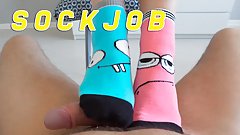 Stepsister does socksjob for brother for the first time.
