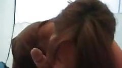 Horny girl gives blowjob at a festival and swallows