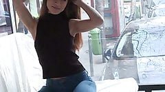 Mona Kim gives a Facefucking Blowjob in Public