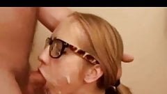 Nerdy amateur deepthroat and multiple cumshot